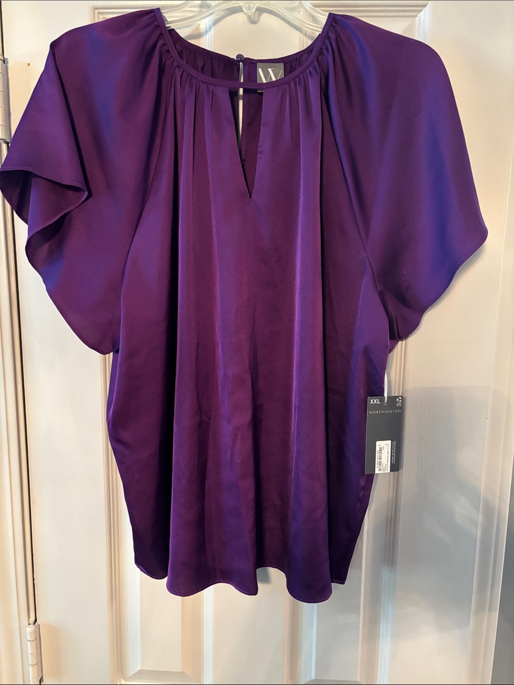 Worthington Deep Purple Flutter-Sleeve Top NWT